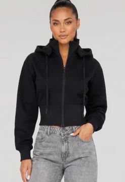 Zwart Vest in Kort Model met Afneembare Capuchon
