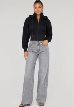Zwart Vest in Kort Model met Afneembare Capuchon